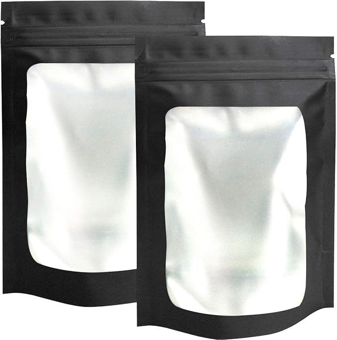 STUs 100 Pack Stand-Up Smell Proof Bags 5.5 x 7.9 Inch Resealable Mylar Bags with Clear Window Foil