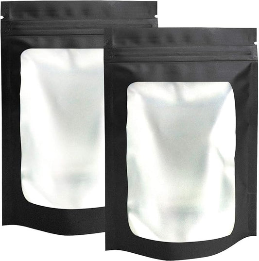 STUs 100 Pack Stand-Up Smell Proof Bags 5.5 x 7.9 Inch Resealable Mylar Bags with Clear Window Foil