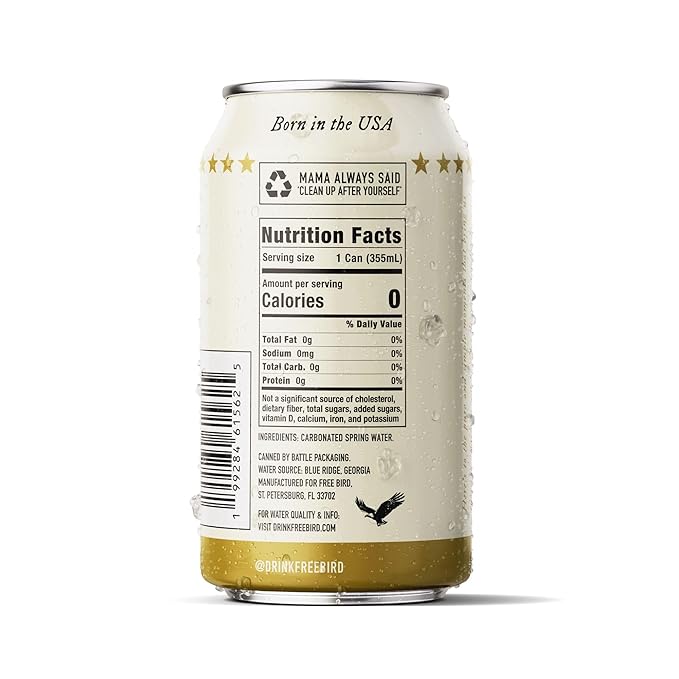 Free Bird Southern Sparkling Spring Water - 12 Pack, 12oz Cans, Zero Calories, Unflavored