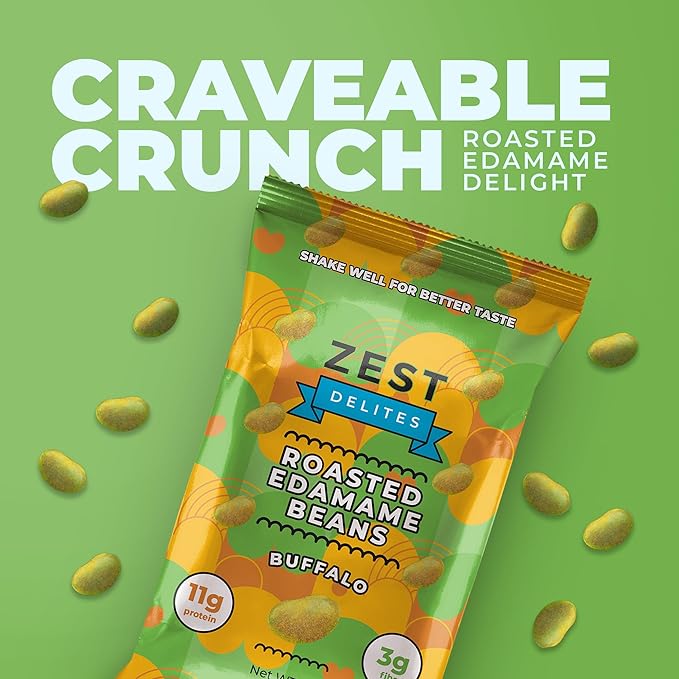 Crunchy Dry Roasted Edamame Beans Snack by Zest Delites, Sea Salt - Sriracha - Buffalo, Vegan, Low