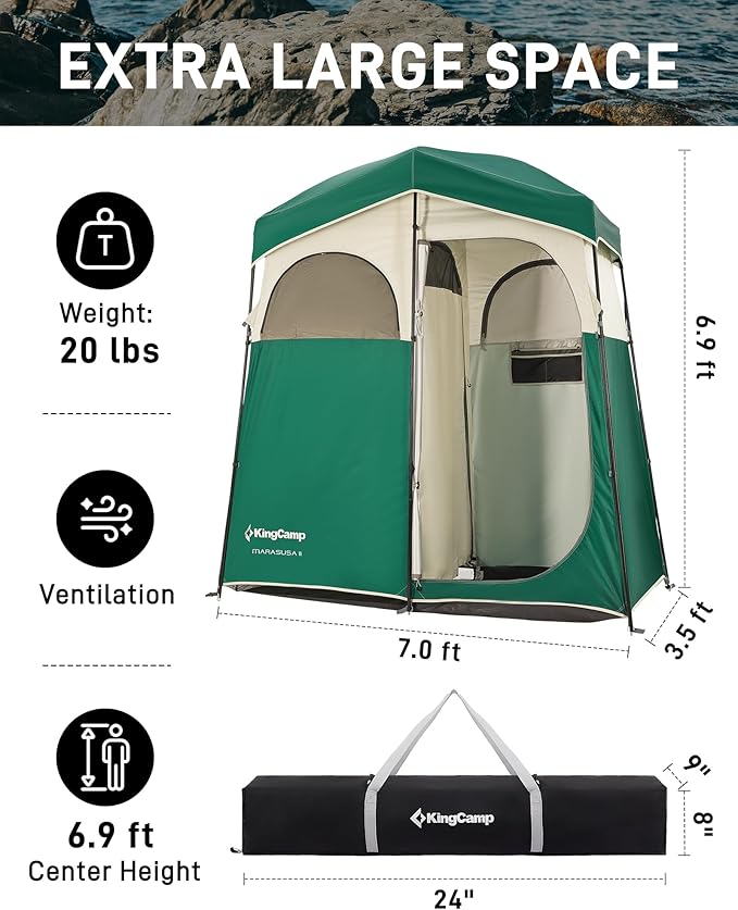 KingCamp Shower Tent, Portable Privacy Tent Outdoor Camping 1/2 Room Toilet Tents with Shower Bag &