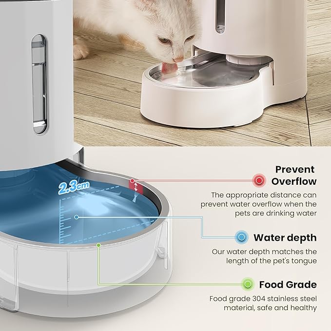 CZPET Automatic 4L/1Gal/135Oz Cat Water Dispenser with Stainless Steel Bowl, Gravity Waterer for