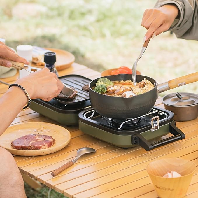 Naturehike 2 Burner Folding Camping Stove with Griddle, Portable Camp Isobutane Gas Stove with