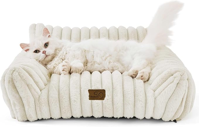 Bedsure Cute Cat Couch for Pets - Fluffy Cat beds with Premium Soft Corduroy Fleece, Fuzzy Cats