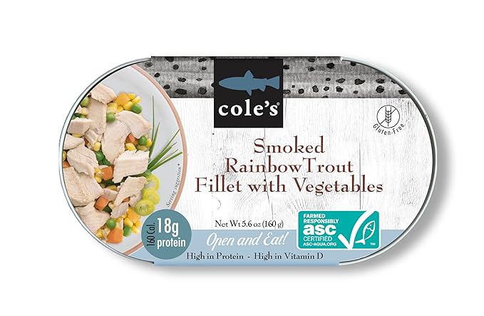 COLE’S - Smoked Rainbow Trout Fillet with Vegetables | Ready to Eat Meal | 5.6 oz Hand-Packed