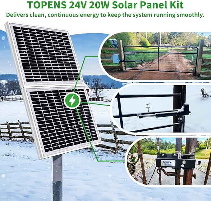 TOPENS TSQ20W Solar Panel 20-Watt 24V Monocrystalline Solar Panel Kit, for Gate Opener, Boat