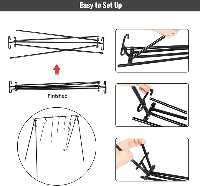 Lineslife Grill Swing Campfire Cooking Stand with Adjusatble Stainless Steel Grill Grate