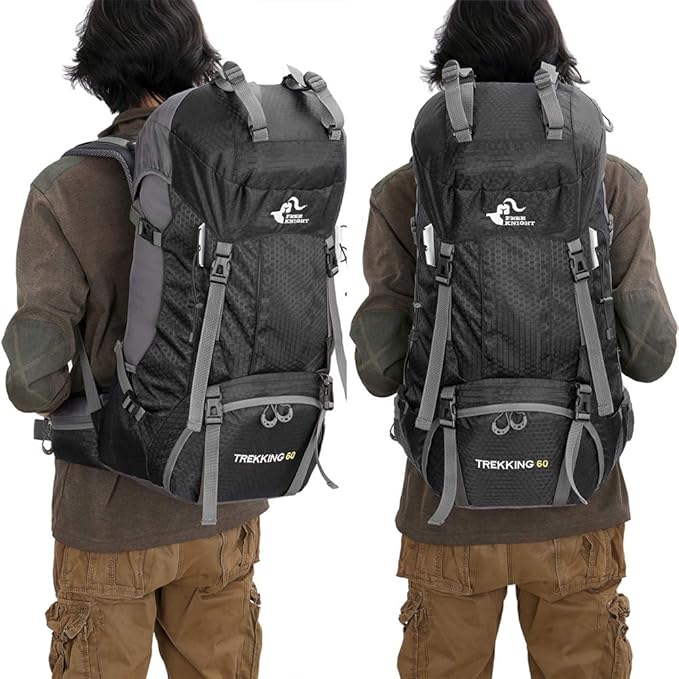 Bseash 60L Waterproof Hiking Camping Backpack with Rain Cover, Large Outdoor Sport Travel Daypack