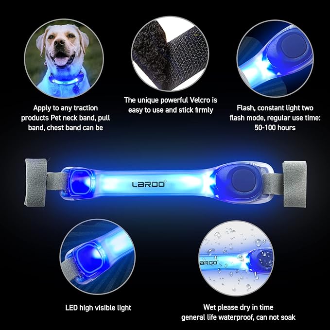 LaRoo Light Up Dog Collar with Nylon Stickers, Universal Glowing Collar Accessories for Leash
