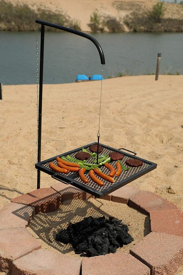 Portable Campfire Grill Grate - Adjustable Swing Arm Cooking Grill for Fire Pit, Camping & Outdoor