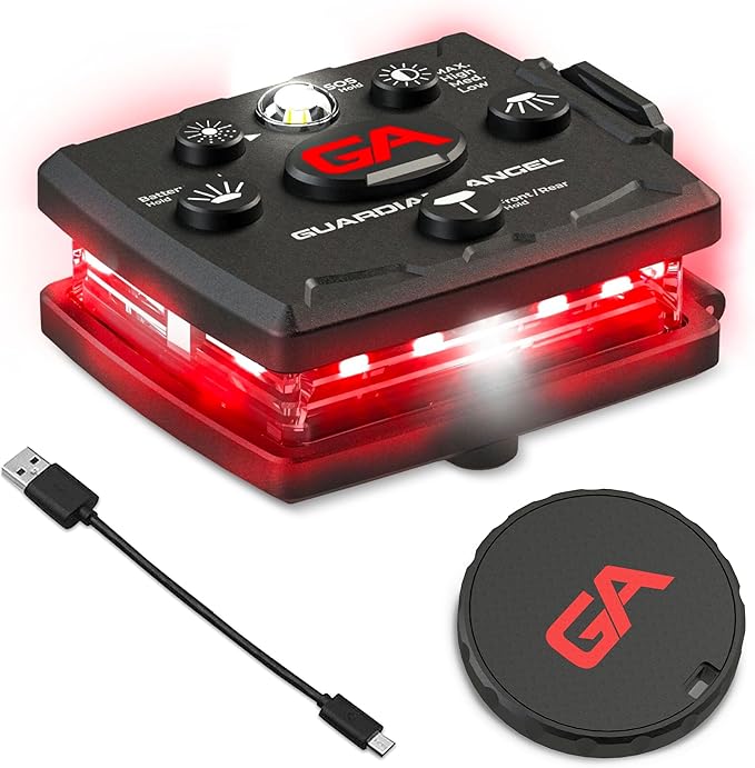 Guardian Angel Micro Series Safety Light, Beacon Device (Red Front & Red Rear) | Rechargeable