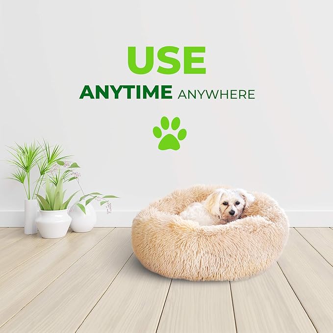 Whiskers & Friends Cat Bed Dog, Cat Beds for Indoor Cats Washable, Orthopedic Soft Fluffy Round