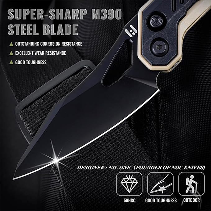 Hightron Spectron Folding Pocket Knife, 3.05" M390 Steel Blade and Nylon Fiber Handle, Sharp EDC