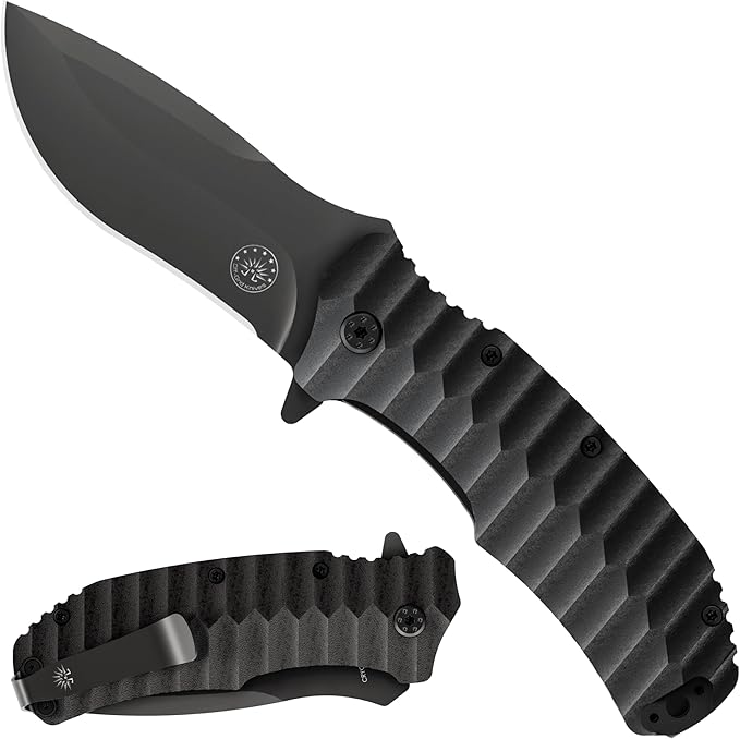 Off-Grid Knives - Rapid Fire Blackout - Large Folding Knife for Camping & EDC, Cryogenic D2 Blade