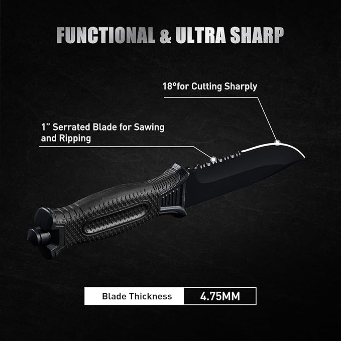 10" Fixed Blade Tactical Knives with Sheath and Clip, Stainless Steel Survival Hunting Bushcraft