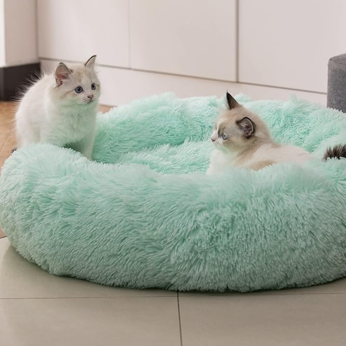 Anti Anxiety Round Fluffy Plush Faux Fur Warm Washable Dog Bed & Cat Bed, Original Bed for Small