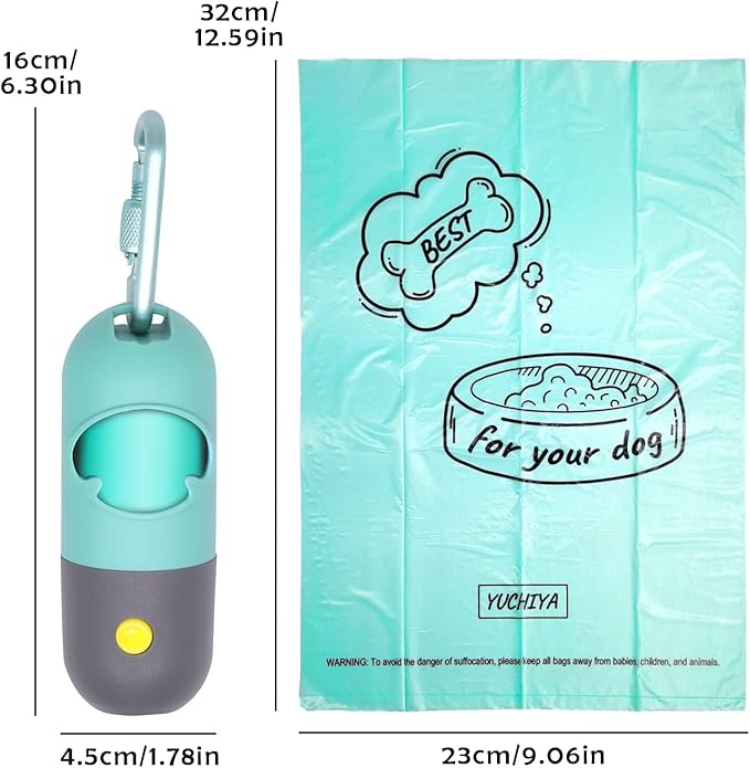 Dog Poop Bags Holder with LED Flashlight|Pet Waste Bags Dispenser for Leash|Doggie Potty Bags