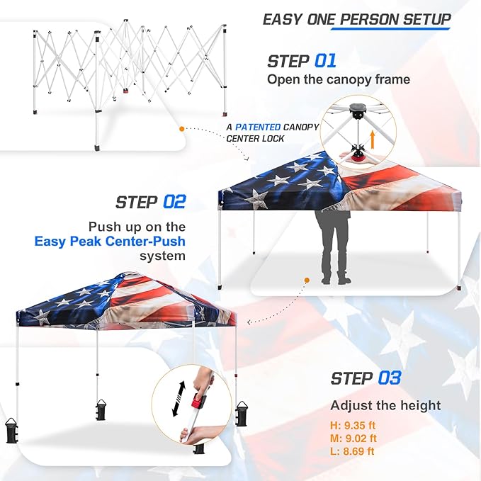 EAGLE PEAK Pop Up Canopy Tent with Wheeled Carry Bag, 8 Stakes, 4 Ropes, 4 Weight Bags, Easy Set Up