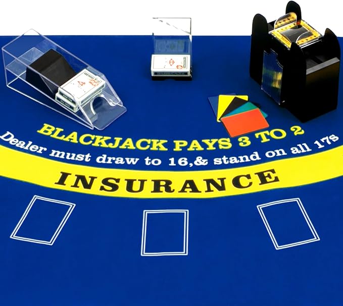 Aoriher Blackjack Game Combo Set, Include Blackjack Layout Felt,Shoe 6 Deck Automatic Card Shuffler