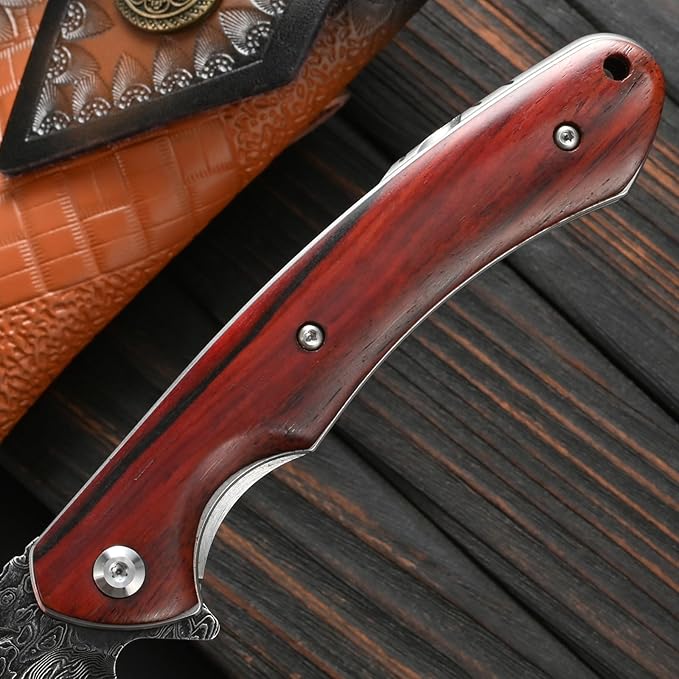 Sitivien ST242 Damascus Steel Folding Knife,Flipper Liner Lock Knife with Damascus VG10 Core