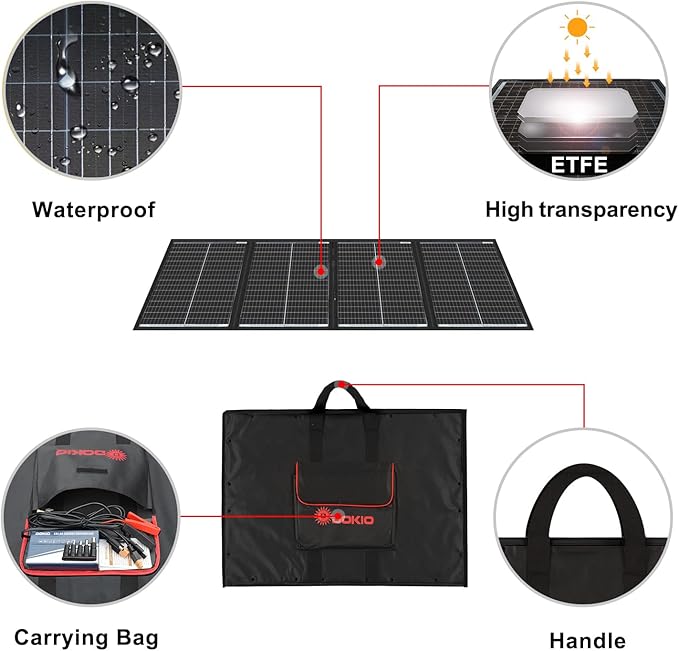 DOKIO 200W 36V Portable Folding Solar Panel Kit for 24V Batteries & Power Stations Lightweight