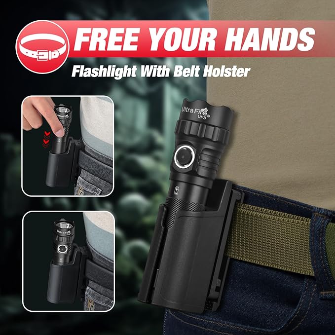 ULTRAFIRE Police Flashlight with Holster, 1200 High Lumen Law Enforcement Flashlight with Holster