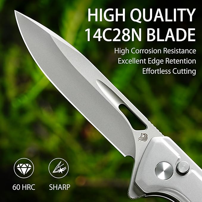 NedFoss ELF II Pocket Knife, 3.3" 14C28N Blade Button Lock EDC Knife with G10 Handle, Flipper Open