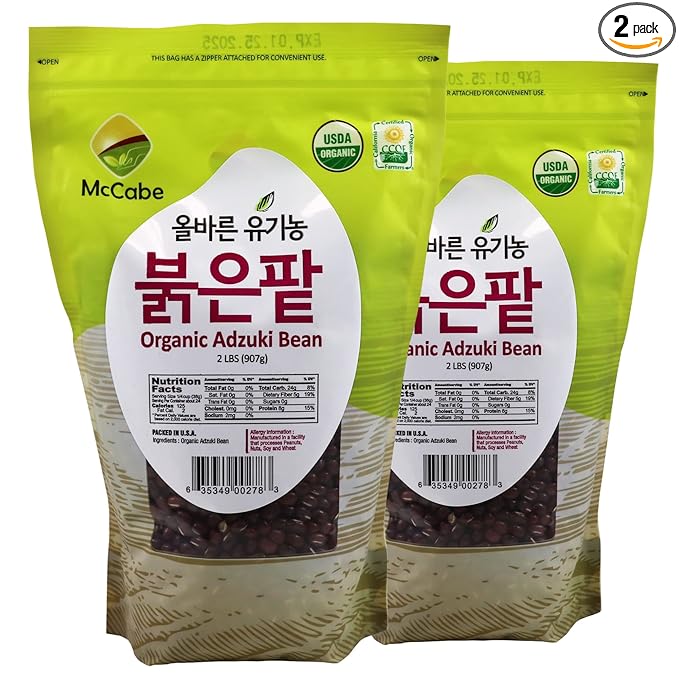 McCabe Organic Adzuki Bean - Dried Small Red Beans 2 lb (32oz) Pack of 2 | USDA and CCOF Certified