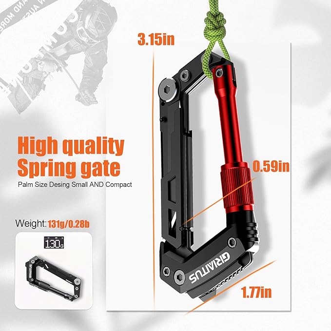 Carabiner Multitool with Pocket Knives, EDC Carabiners, Serrated Knife, Rope Cutter, Screwdriver