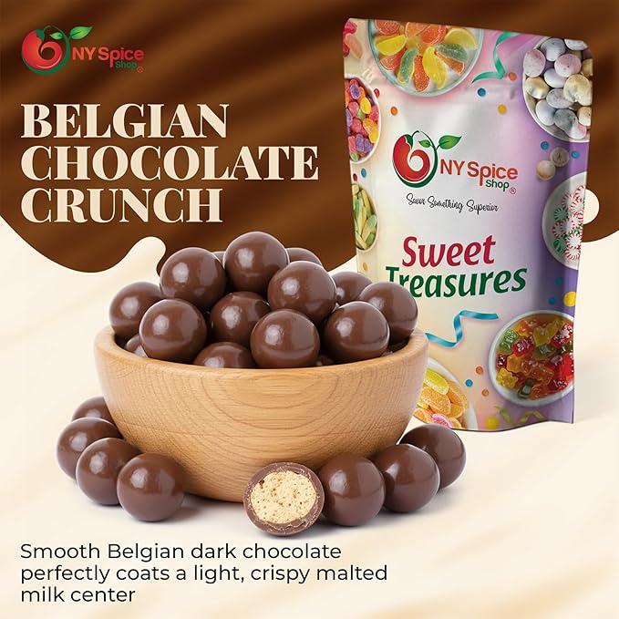 NY Spice Shop Belgian Dark Chocolate Malt Balls Party Decorations - 1 Pound Malted Milk Balls Candy