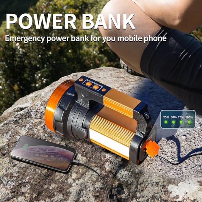 30600MAh Rechargeable Spotlight 2400LM Flashlight Long Lasting 100H Handheld Spotlight IP67