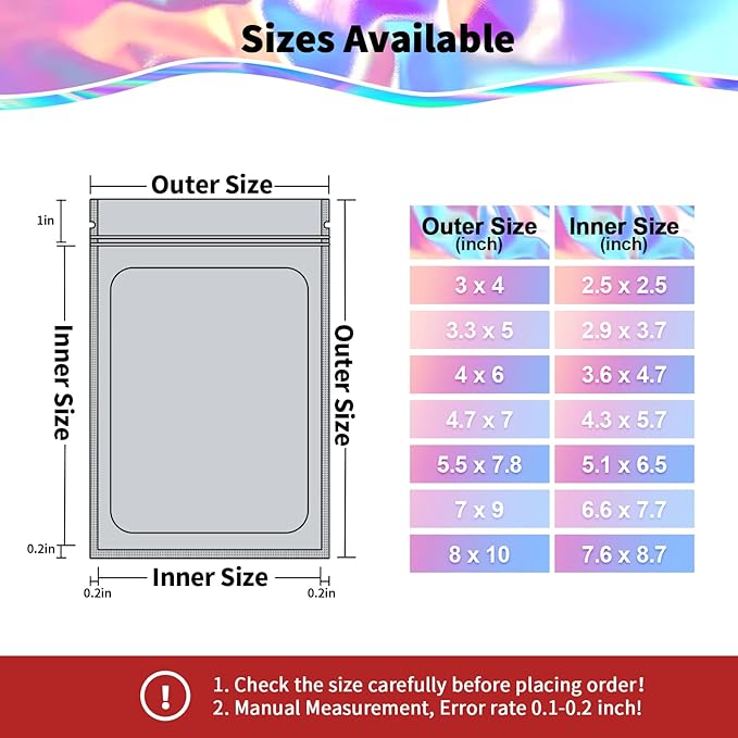 100 Pack Mylar Bags - 5.5 x 7.8 Inch Resealable Smell Proof Bags Foil Pouch Flat Bag with Front