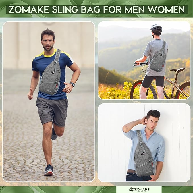 ZOMAKE Sling Bag,Small Crossbody Sling Backpack,Water Resistant Shoulder Daypack for Travel,Anti