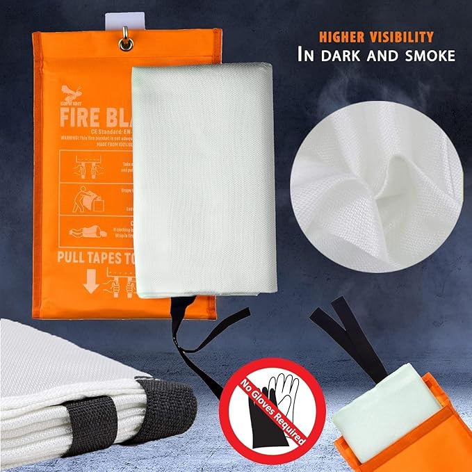 Supa Ant Emergency Fire Blanket for Home and Kitchen - 2 Pack 1500F High Visibility (Glow in The