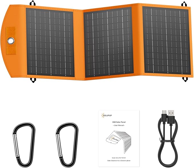 Solar Panels 30W Portable Foldable Solar Charger with 5V USB-A and USB-C Fast Charging Compatible