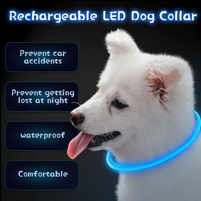 Weewooday 3 Pcs Dog Collar LED USB Rechargeable Lights Dog Necklace Collars Doggy Lights for Night