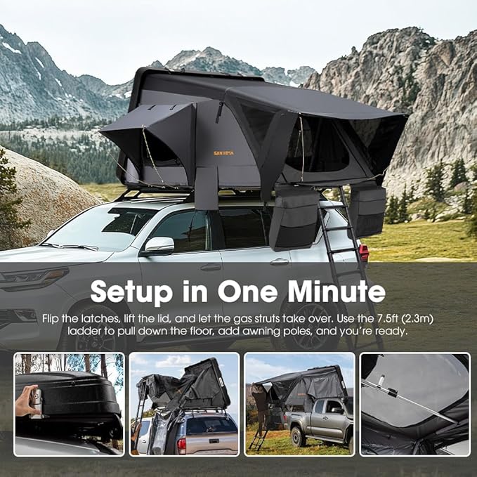 Sanhima Rooftop Tent Hard Shell - Jervis Overland Aluminium ABS Roof Top Tent w/Stargaze Window &