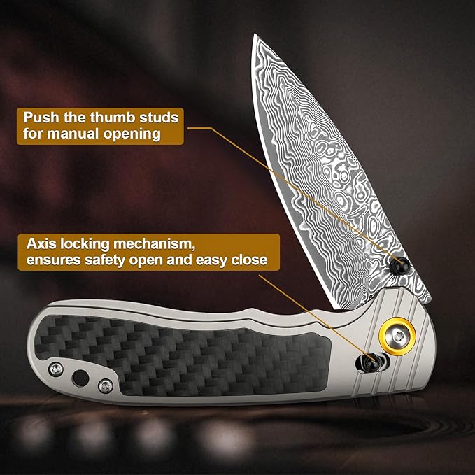 Damascus Pocket Knife for Men Women, 3.15" Damascus Steel Blade Pocket Knives & Folding Knives with