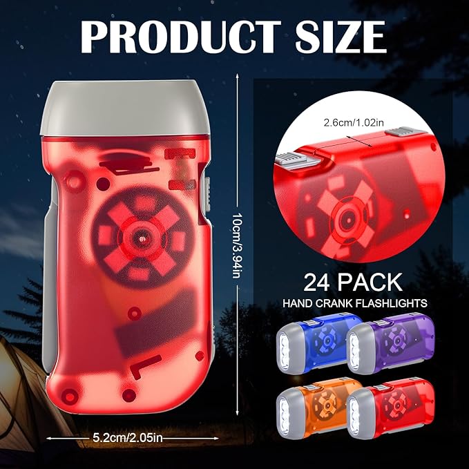 Mudder 24 Pieces Hand Crank Flashlight with LED Self Powered Charging Torch Dynamo for Camping