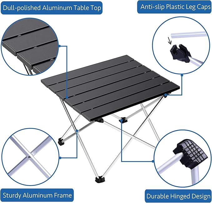 Grope Portable Camping Table with Aluminum Table Top, Folding Beach Table Easy to Carry, Prefect