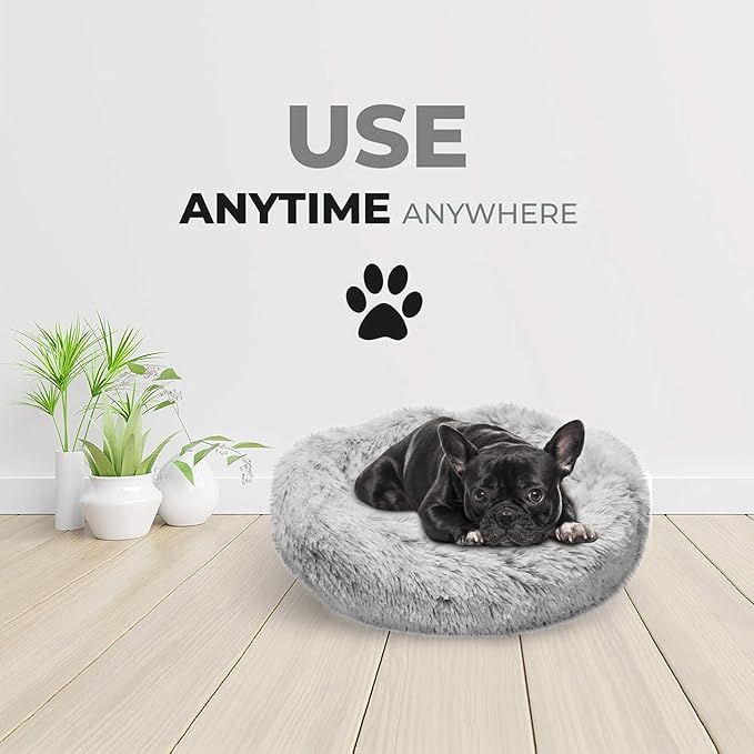 Whiskers & Friends Cat Bed Dog, Cat Beds for Indoor Cats Washable, Orthopedic Soft Fluffy Round