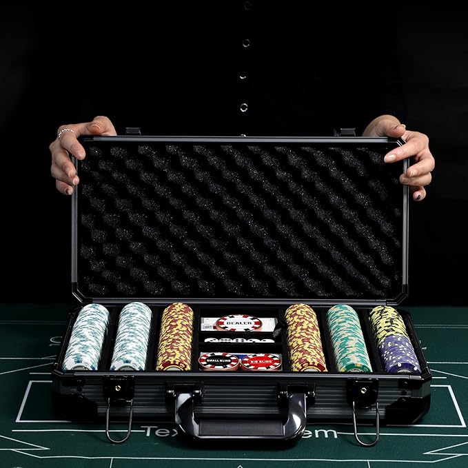 14g Clay Poker Chips Set 300 Pcs Poker Chips 39mm with High-end Aluminum Carrying Case/2 Decks of
