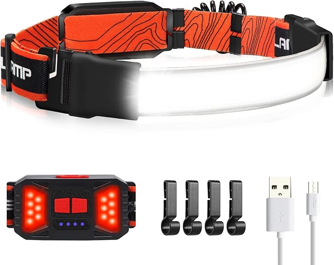 Adelante LED Headlamp Flashlight, 1000LM 230°Wide-Beam Rechargeable Head Lamp for Adults, Red
