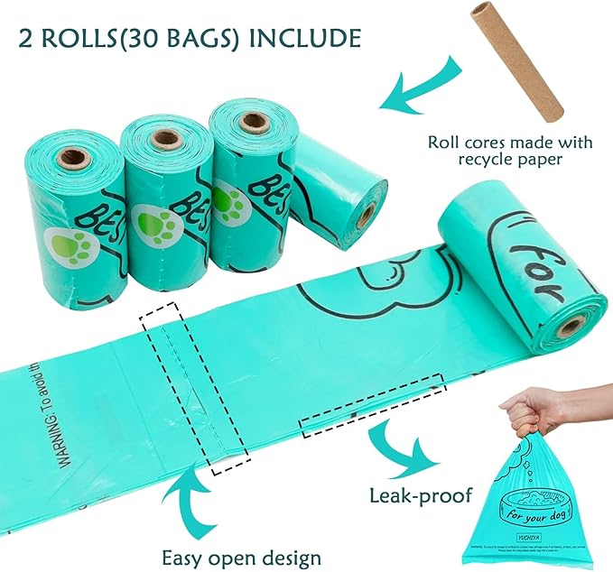 Dog Poop Bags Holder with LED Flashlight|Pet Waste Bags Dispenser for Leash|Doggie Potty Bags