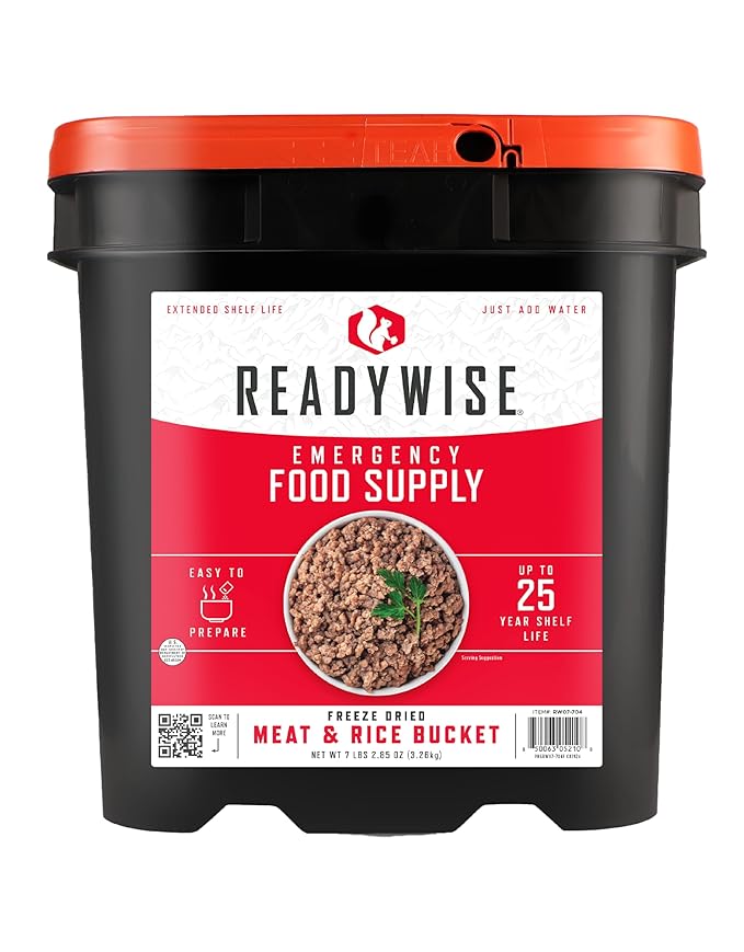 ReadyWise Emergency Food Supply - 88 Servings Meat & Rice Bucket, Freeze Dried Protein Meals
