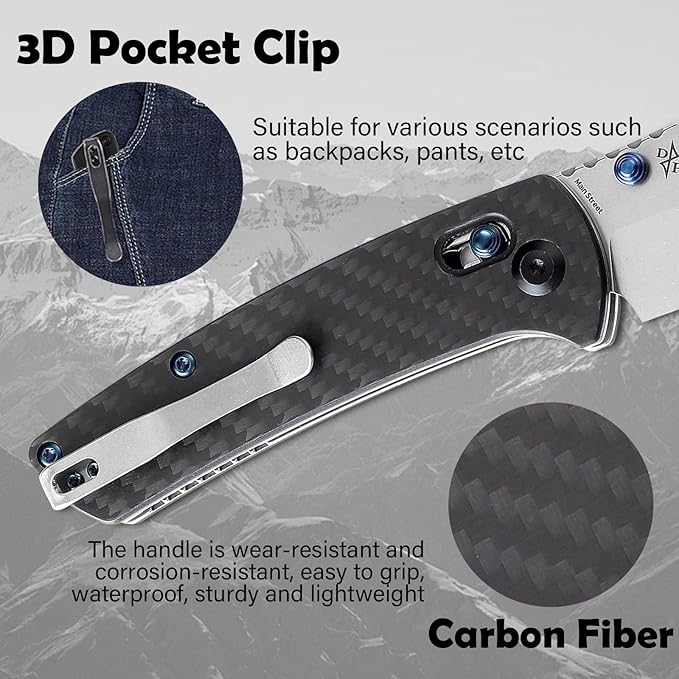 KANSEPT Main Street Pocket Folding Knife, 3.36'' 154CM Sharp Steel Blade, Twill Carbon Fiber Handle