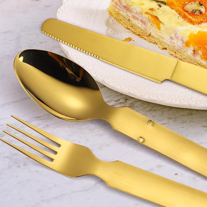 Picnic Silverware Gold Camping Cutlery Fork Knife Spoon Bottle Opener 4 Pieces Flatware Utensil Kit