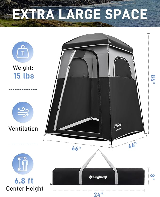 KingCamp Shower Tent, Portable Privacy Tent Outdoor Camping 1/2 Room Toilet Tents with Shower Bag &
