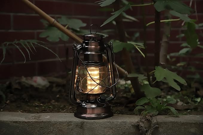 YAKii LED Vintage Lantern Metal Hanging Hurricane 12 LED Dimmer Switch Warm White Battery Operated