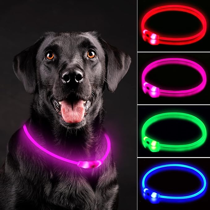 LED Dog Collar, Rechargeable Light Up Dog Collars,IP67 Waterproof Dog Lights for Night